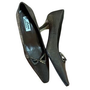 Vintage J. Loren Betsy Heels Womens Sz 7.5 Brown Glitter Rhinestone Pumps